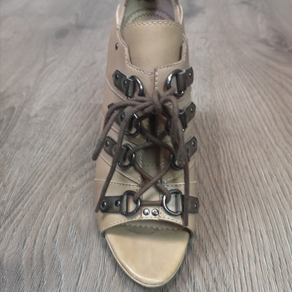 Vintage Jean Michel Cazabat re-owned NUDE lace up platform open toe shoes - Picture 2 of 7